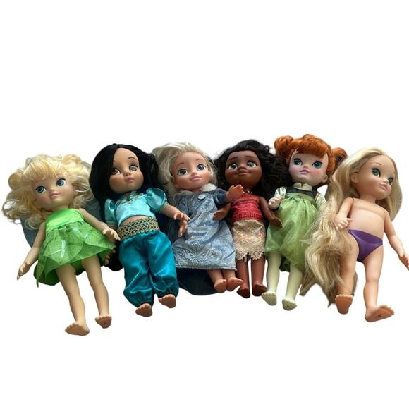 Disney Princess Doll Lot (7) Moana Tinker Bell Elsa Anna Rapunzel Jasmine Belle - Picture 2 of 10